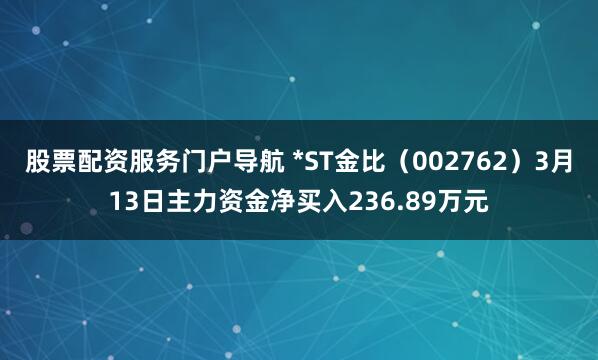 股票配资服务门户导航 *ST金比（002762）3月13日主力资金净买入236.89万元